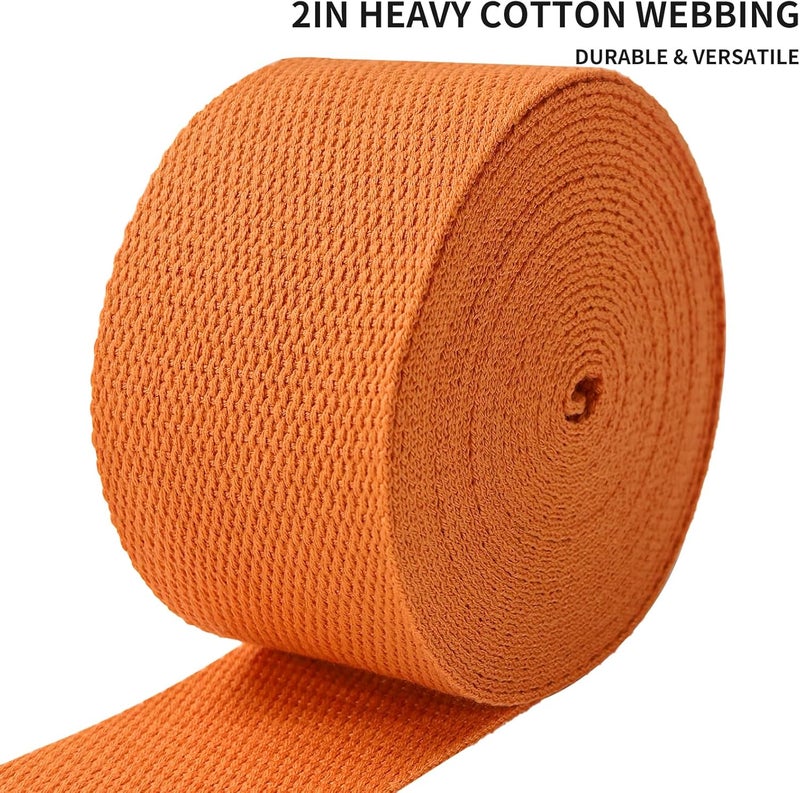 Evora 2 inch Cotton Webbing Braid Handles Bag Strap 15ft High Density Webbing Plain Weave Straps for Cloth Tote Bag, Pet Collars, DIY Projects, Crafts, Outdoor Accessories (Orange 544) - Image 2
